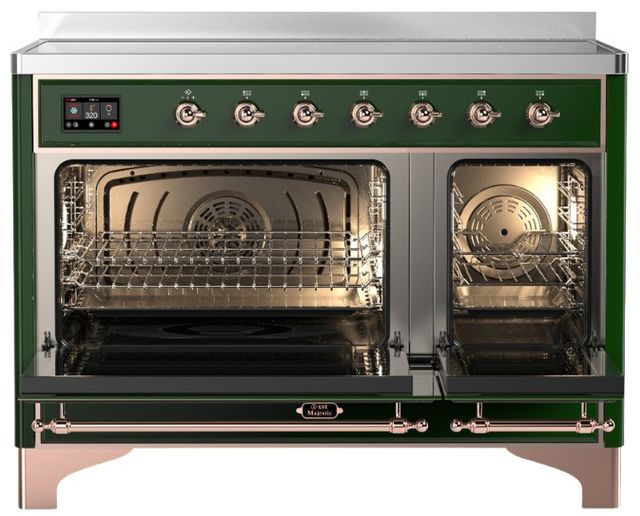 Ilve® Majestic III 48" Emerald Green Pro Style Induction Range with Solid Door and Copper Trim-1