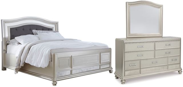 Signature Design by Ashley® Coralayne 3-Piece Silver California King Panel Bed Set-0