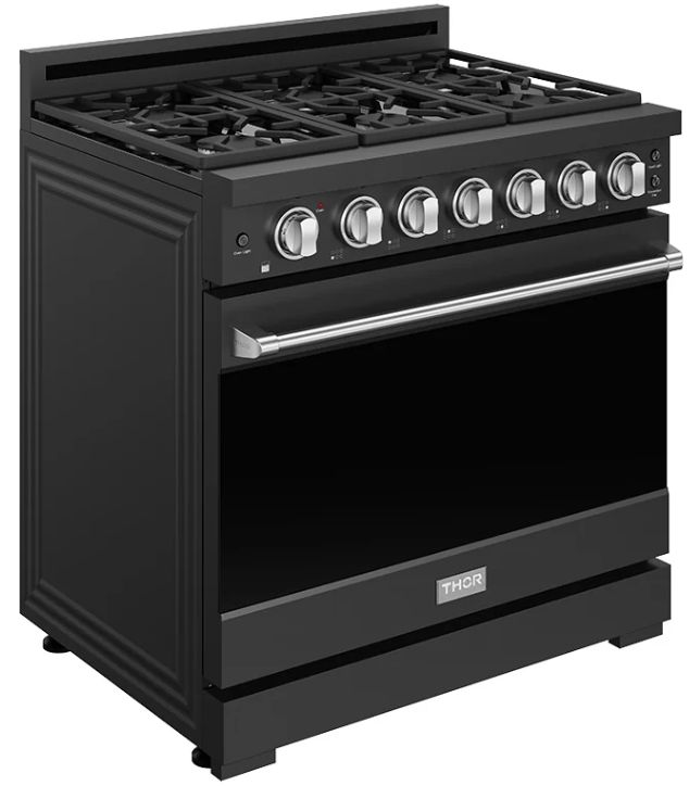 Thor Kitchen Gordon Ramsay Collection 36" Black Pro Style Liquid Propane Range with Precision Knob Control and Stainless Steel Trim-2