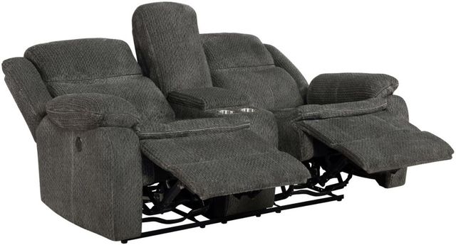 Coaster® Jennings Charcoal Power Reclining Upholstered Loveseat with Console-1