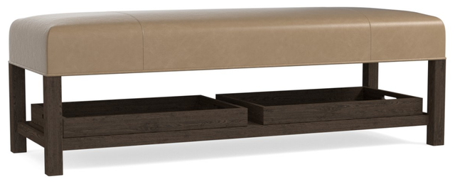 Bassett® Furniture Lori Sable Leather Bench with Trays-0
