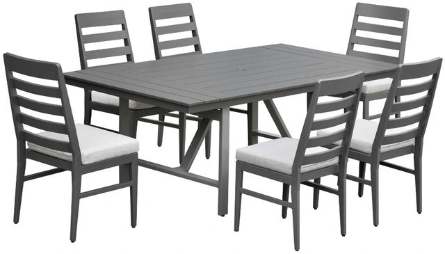Intercon Navarro 7-Piece Mocha Aluminum/Fabric Outdoor Dining Table Set with Ladder Back Chairs-0