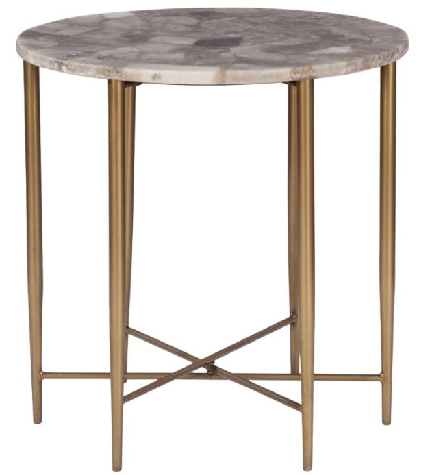 Home Trends & Design Calico Smoky Quartz Side Table with Antique Gold Iron Base-1
