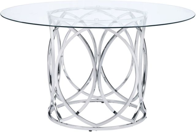 Elements International Merlin Glass Top Round Dining Table with Chrome Base-3