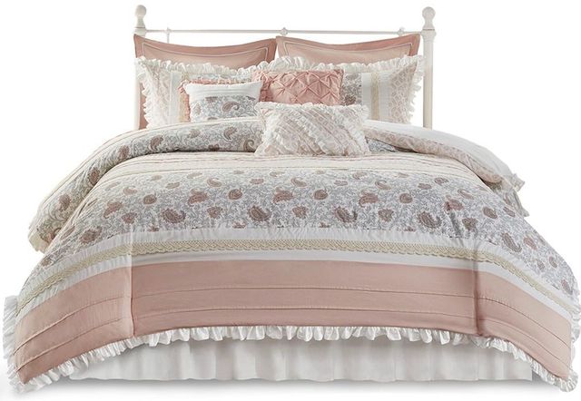 Olliix by Madison Park 9 Piece Blush Queen Dawn Cotton Percale Duvet Cover Set-1