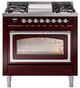 Ilve® Nostalgie II Noblesse 36'' Burgundy Pro Style Dual Fuel Range with Chrome Trim-0