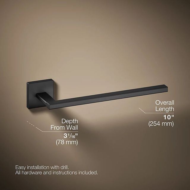 KOHLER® Square Matte Black Towel Arm-2
