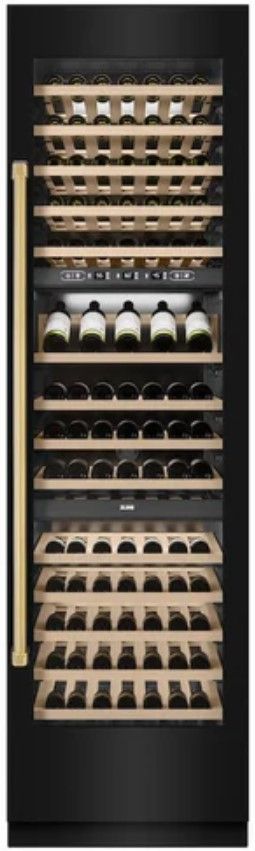 ZLINE Autograph Edition 24" 12.4 Cu. Ft. Triple Zone 100 Bottle Column Wine Cooler in Black Stainless Steel and Polished Gold Accents-3