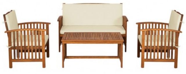 Furniture of America® Kyushu 2- Piece Beige/Natural Fabric/Wood Outdoor Patio Set -1