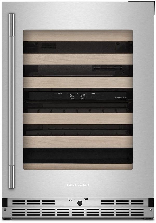Kitchenaid® 24" PrintShield™ Stainless Steel Undercounter Wine Cooler with Full-Extension Wood-Front Racks-0