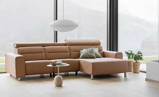 Stressless® by Ekornes® Customizable Emily Wide Arm Long Seat Chaise Sofa with Wood Legs-1