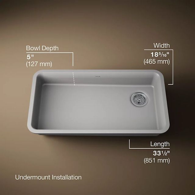 KOHLER® Cairn® Matte Gray 33" Undermount Single-Bowl Kitchen Sink-2