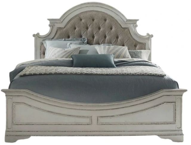 Liberty Furniture Magnolia Manor Antique White/Weathered Bark California King Upholstered Panel Bed-3