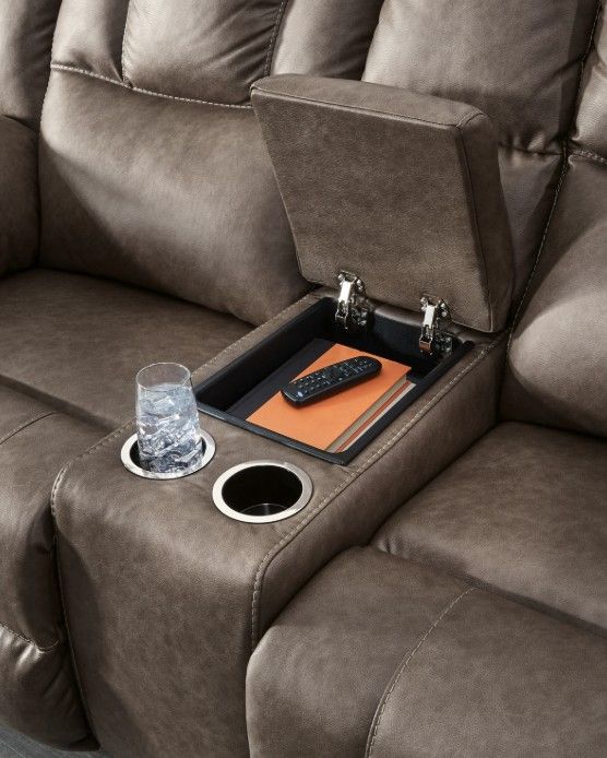 Signature Design by Ashley® Lowilla Driftwood Manual Reclining Loveseat with Console-4