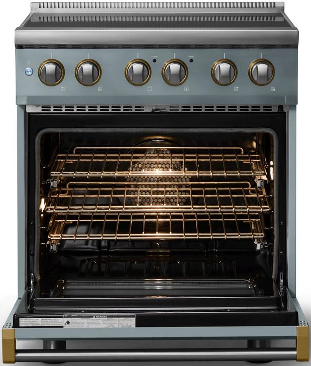 Viking® 5 Series 30" Novembery Sky Pro Style Induction Range with Brushed Brass Trim-1