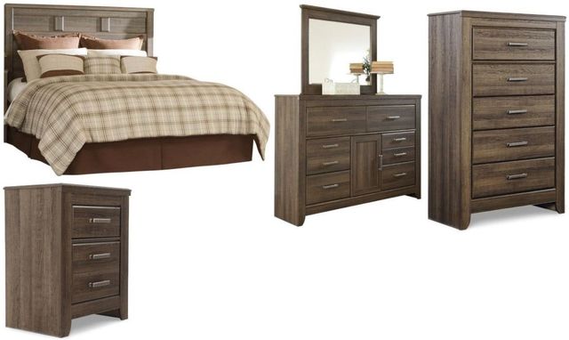 Signature Design by Ashley® Juararo 5-Piece Dark Brown Queen Panel Headboard Bed Set-0