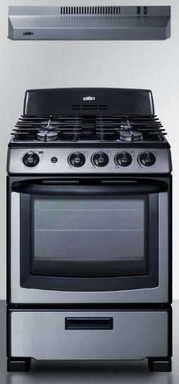 Summit® 24" Black Gas Range with Convertible Hood