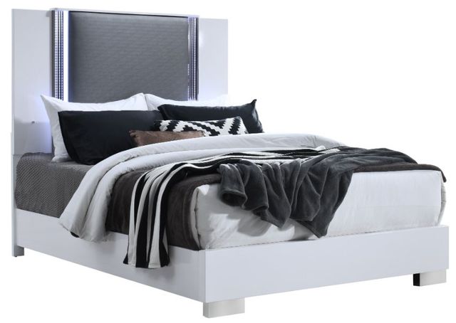 Global Furniture USA Ylime Smooth White Queen Upholstered Panel Bed with LED-0