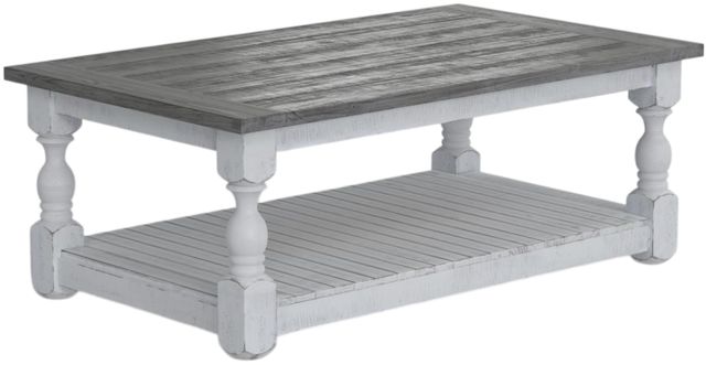 International Furniture Direct Stone Weathered Gray Cocktail Table with Ivory Antiqued Base-0