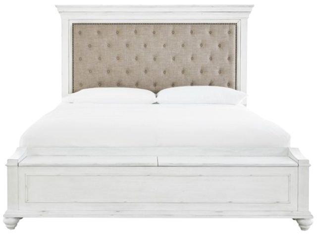 Benchcraft® Kanwyn Whitewash King Upholstered Panel Storage Bed-2