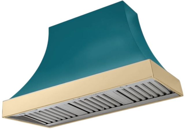 AGA Cascade 48" Salcombe Blue Wall Mounted Range Hood  with Polished Brass Trim-0