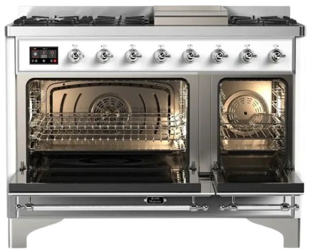 Ilve® Majestic III 48" Custom Pro Style Dual Fuel Liquid Propane Range with Griddle and Chrome Trim-1