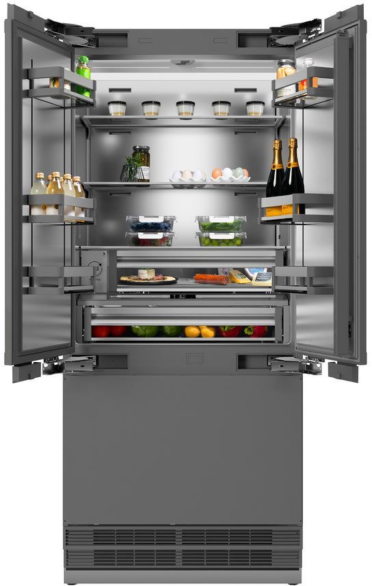 ZLINE Autograph Edition 36" 19.6 Cu. Ft. Panel Ready Built-In French Door Refrigerator with Champagne Bronze Accents-3