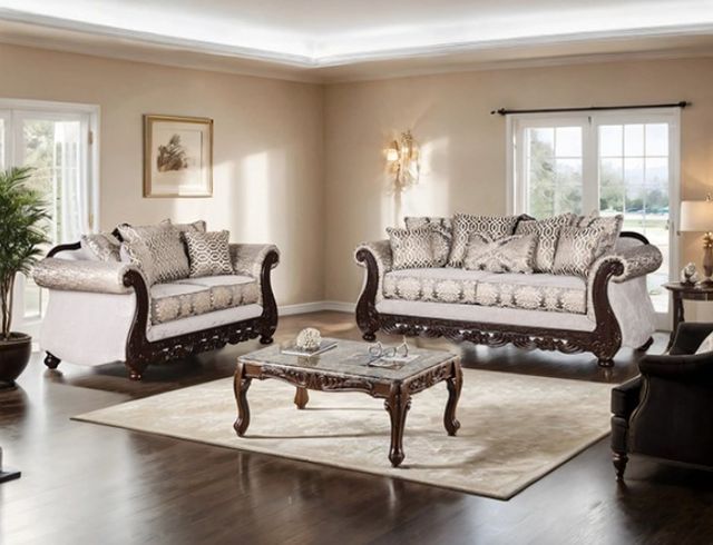 Furniture of America® Catalonia Beige/Dark Cherry Loveseat-1