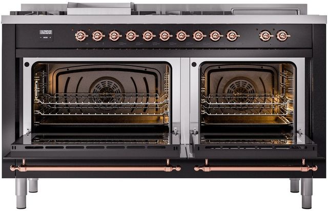 Ilve® Nostalgie II Series 60" Glossy Black Pro Style Dual Fuel Range-1