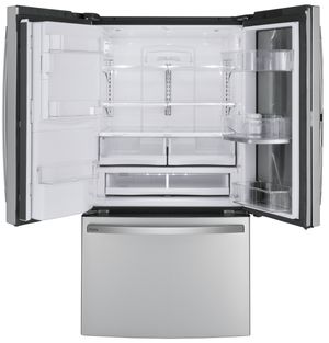 Front view of the GE Profile™ 36 in. 27.7 Cu. Ft. Fingerprint Resistant Stainless Steel French Door Refrigerator