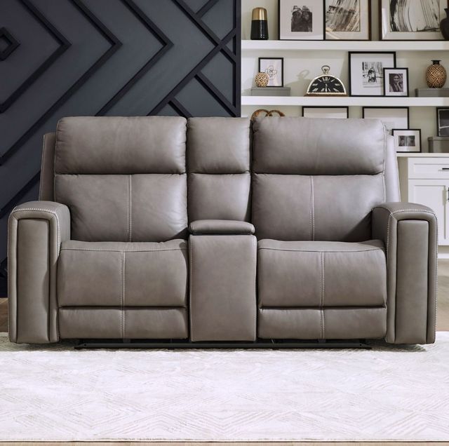 Liberty Furniture Camden Aline Light Gray Leather Power Reclining Loveseat with Console-2