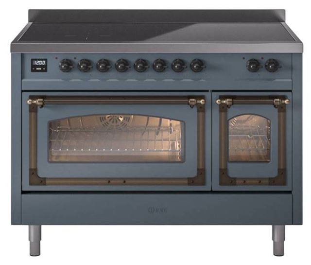 Ilve® Nostalgie II Noblesse 48'' Blue Gray Pro Style Induction Range with Burnished Trim-0