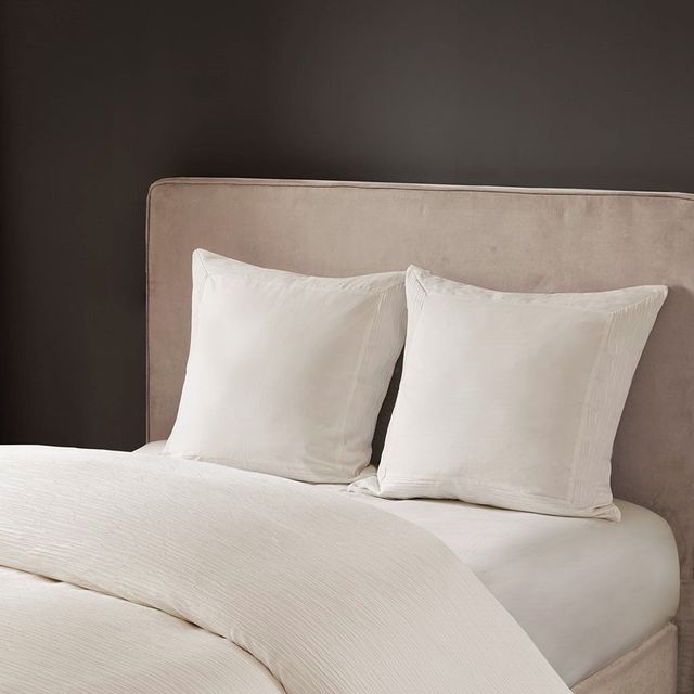Olliix by N Natori White Hanae Cotton Blend Yarn Dyed Euro Sham-1