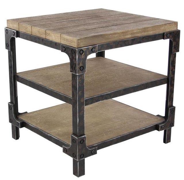 Deco Marche Brown End Table with Black Base-0