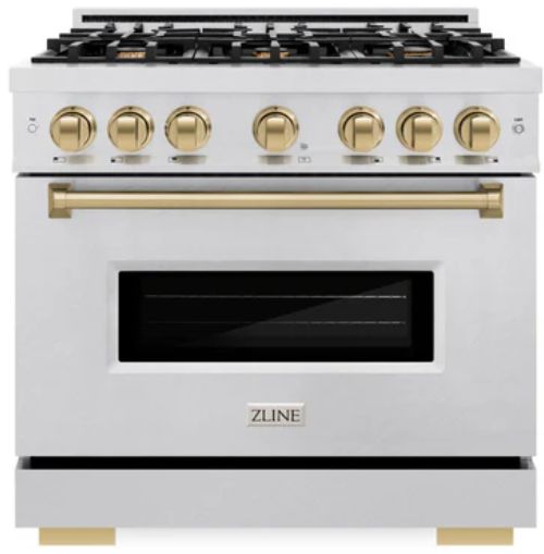 ZLINE Classic Autograph Edition 36" Satin Stainless Steel Pro Style Gas Range with Champagne Bronze Accents-0