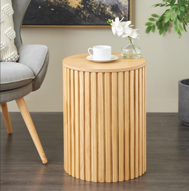 Deco Marche Brown Side Table with Slatted Base-2