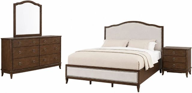 Flexsteel® Bellevue 4-Piece Creamy Tan/Whiskey Brown Queen Upholstered Panel Bedroom Set-0