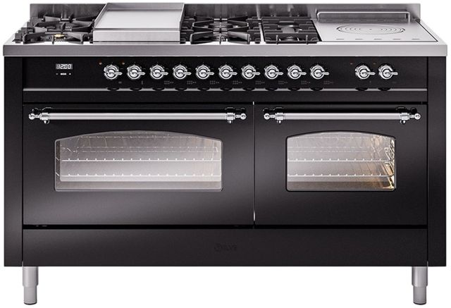 Ilve® Nostalgie II Series 60" Glossy Black Pro Style Dual Fuel Range-0