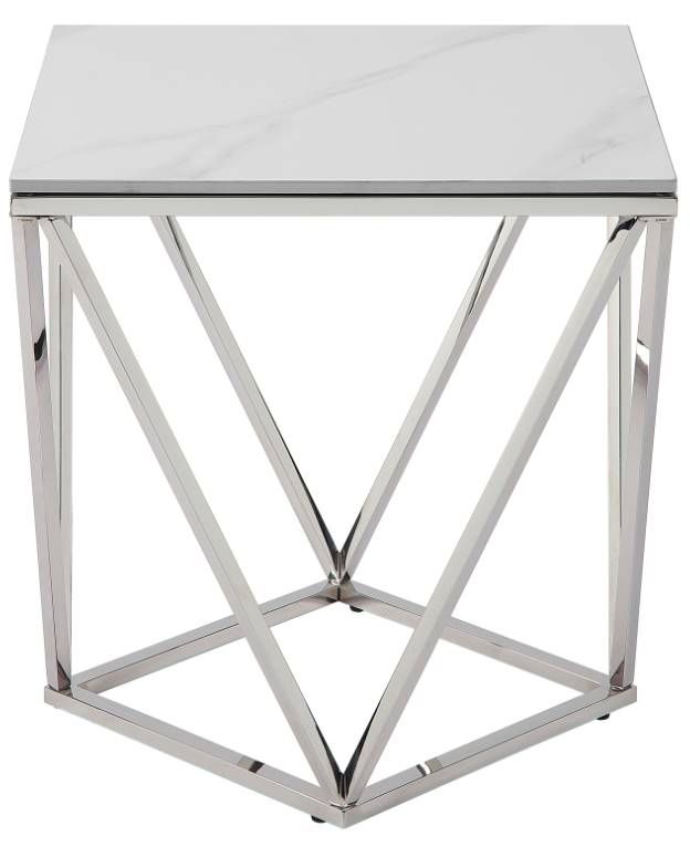 Mazin Furniture Lyris White End Table with Silver Base-1
