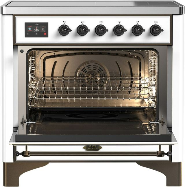 Ilve® Majestic III 36" White Pro Style Induction Range with Triple Glass Door and Burnished Trim-1