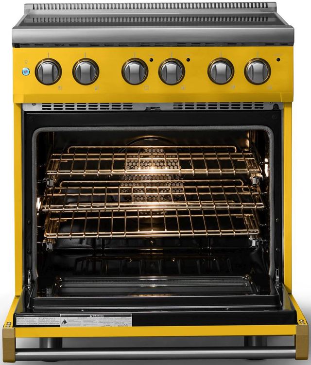Viking® 5 Series 30" Daffodil Pro Style Electric Range with Brushed Brass Trim-1
