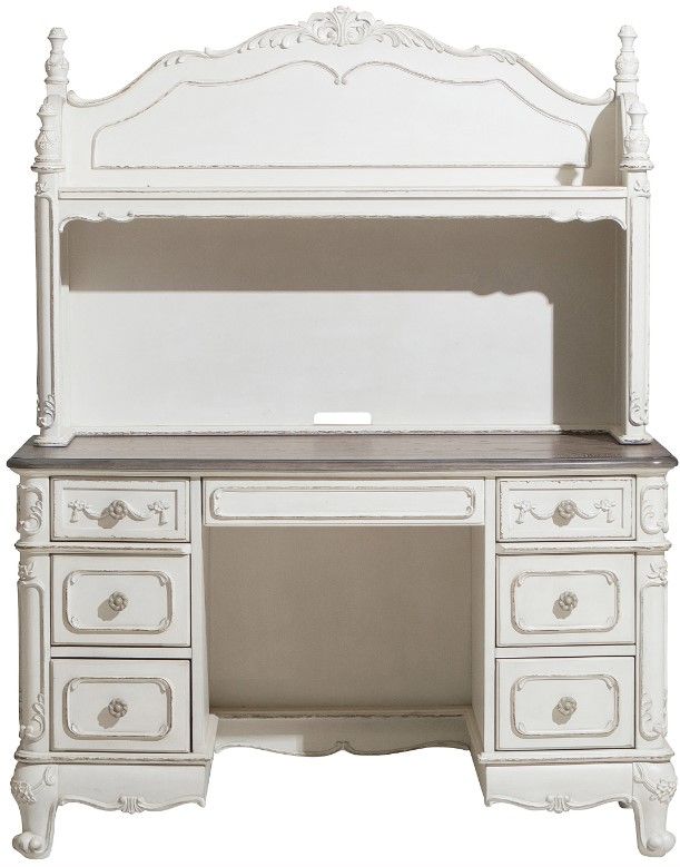 Homelegance® Cinderella Antique White/Gray Writing Youth Desk with Hutch-2