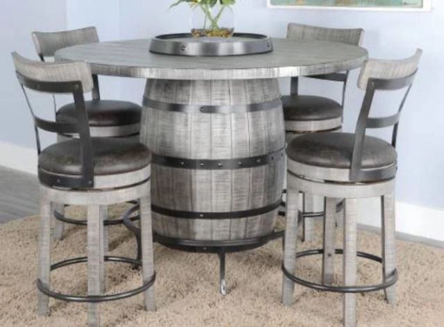 Sunny Designs™ Alpine Gray Round Pub Table with Wine Barrel Base-1