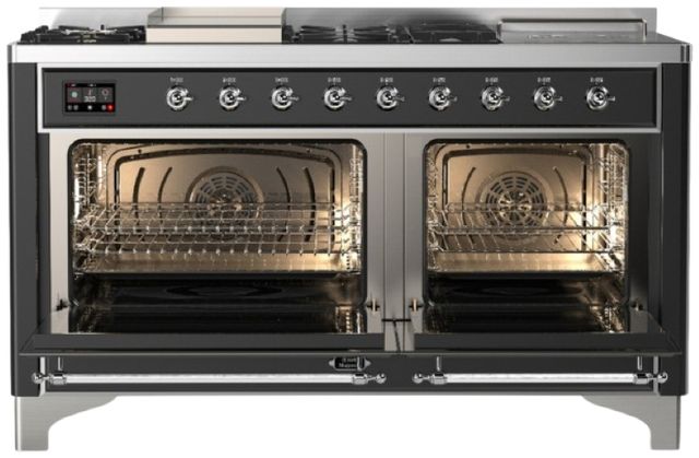 Ilve® Majestic III 60" Graphite Matte Pro Style Dual Fuel Liquid Propane Range with French Top and Chrome Trim-1
