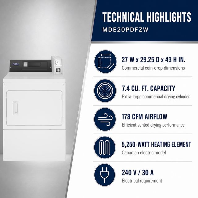 Maytag Commercial 7.4 Cu. Ft. Coin-Drop Electric Dryer - White-4