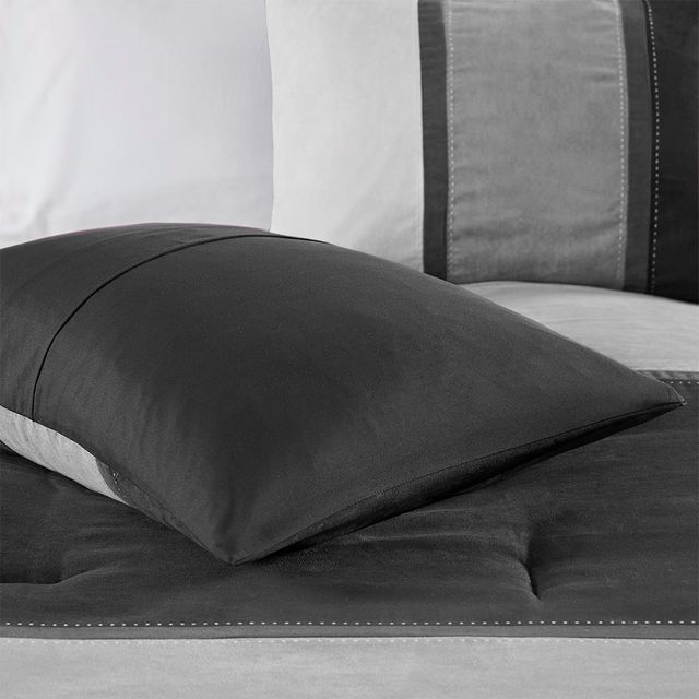 Olliix by Madison Park Palisades Black Queen Seven Piece Faux Suede Comforter Set-4
