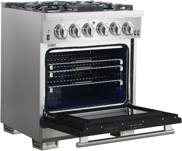 FORNO® Capriasca 30" Stainless Steel Pro Style Gas Range with Black Door-3