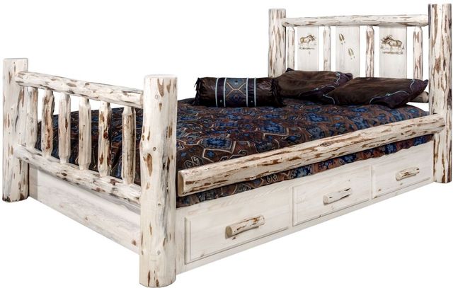 Montana Woodworks® Montana Collection Clear Lacquer Full Storage Bed with Laser Engraved Moose Design-2