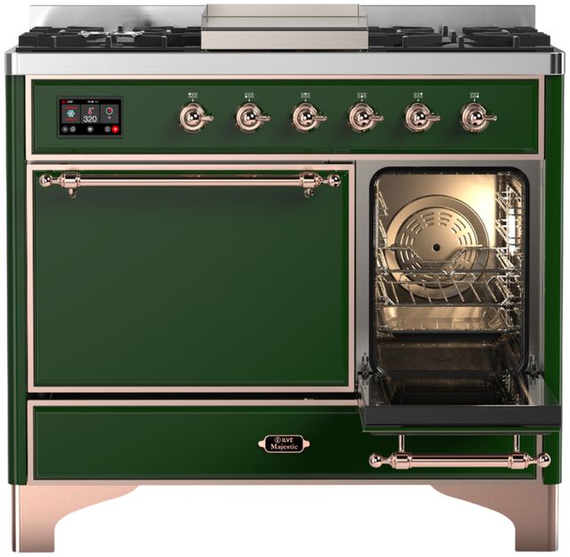 Ilve® Majestic III 40" Emerald Green Pro Style Dual Fuel Liquid Propane Range with Solid Door and Copper Trim-3