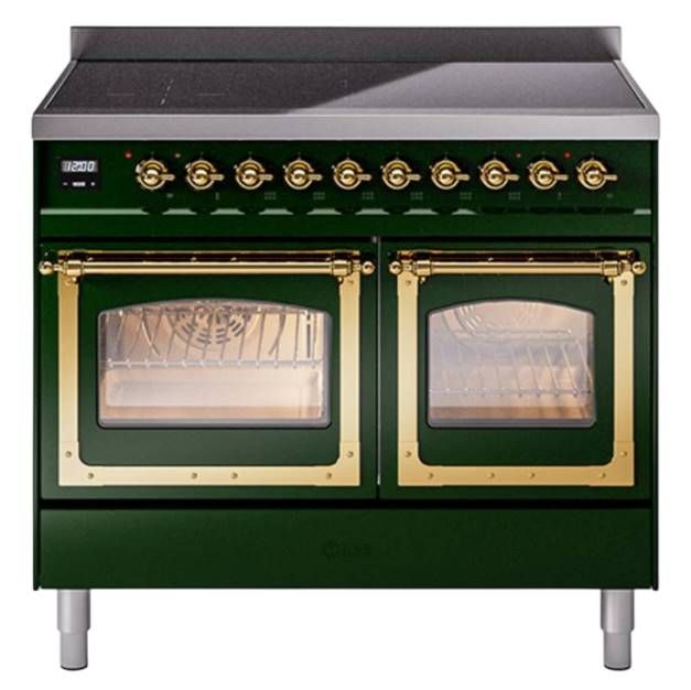 Ilve® Nostalgie II Noblesse 40'' Emerald Green Pro Style Induction Range with Brass Trim-0